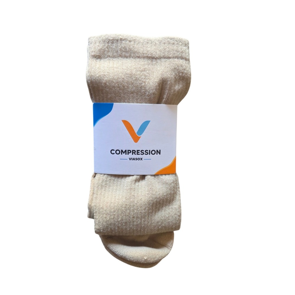 Viasox Compression Socks Tan L/XL Women‎ 14+ Men 13-19 Bamboo Blend Ribbed New